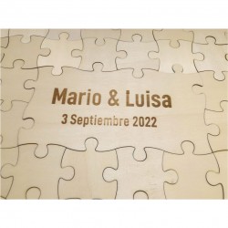 puzle para boda, bautizo, comunion, evento... puzzle de madera con nombre grabado